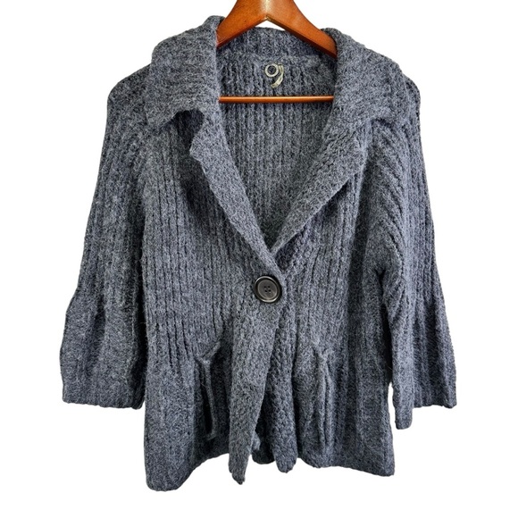 One Girl Who Womens Grey Cardigan Sweater Medium 3/4 Sleeve Knit Size Large - Picture 1 of 15